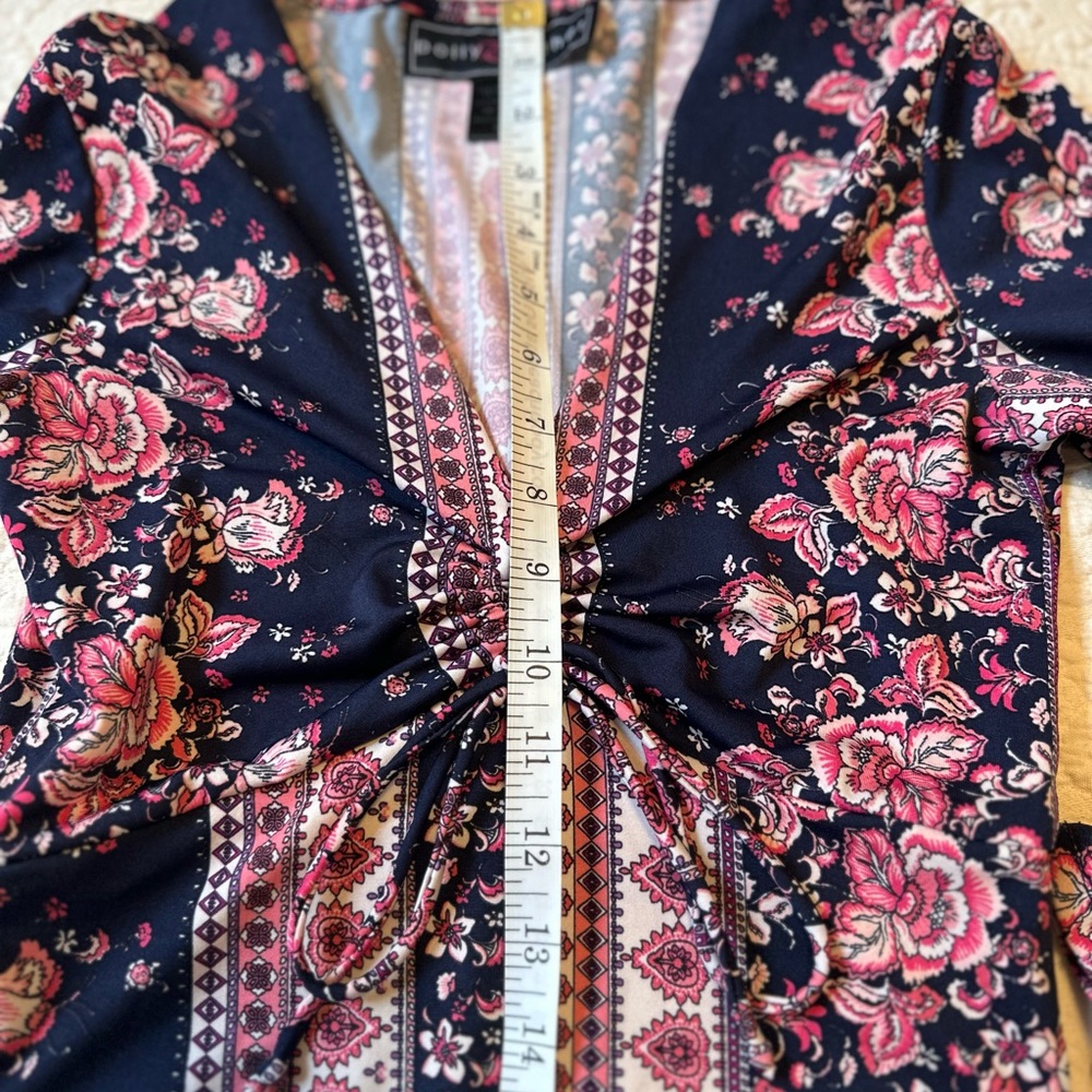 Polly & Esther Navy and Pink Floral Bell Sleeve Blouse - Picture 15 of 15